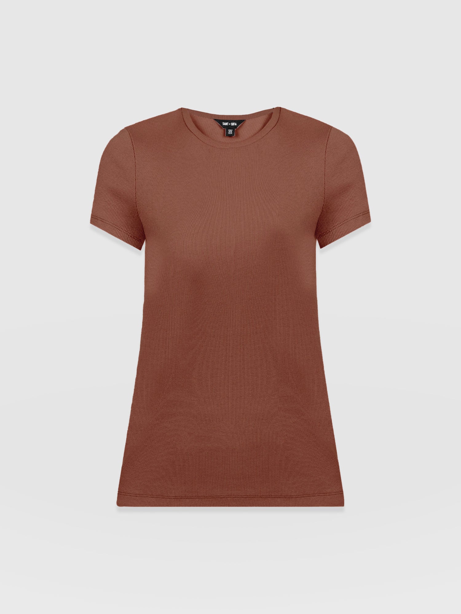 Ribbed Short Sleeve Tee - Russet Brown - Women's T-shirts | Saint + Sofia? EU